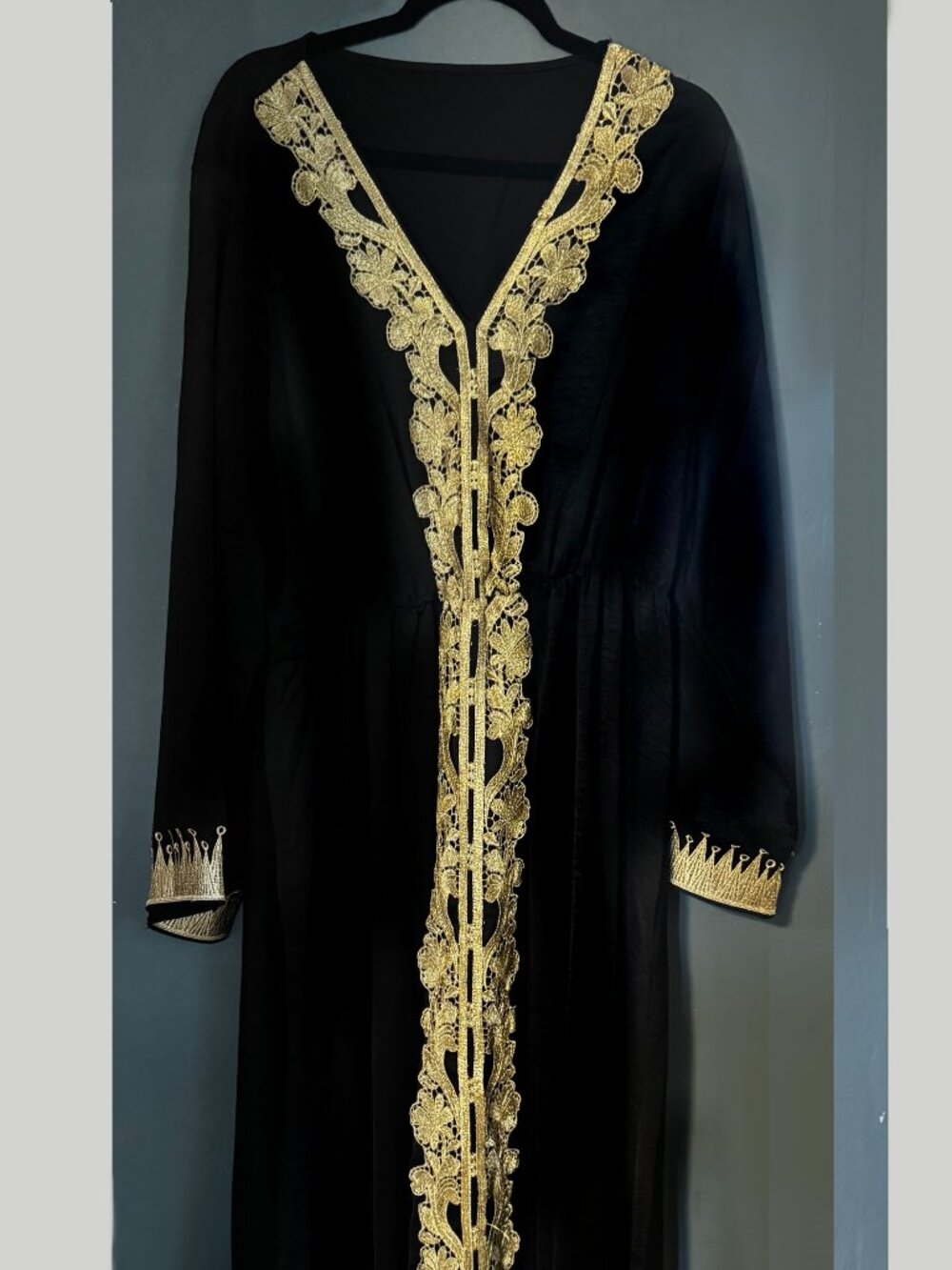 Black & Gold Embroidered Kaftan Dress – African Moroccan Maxi Gown, Elegant Even
